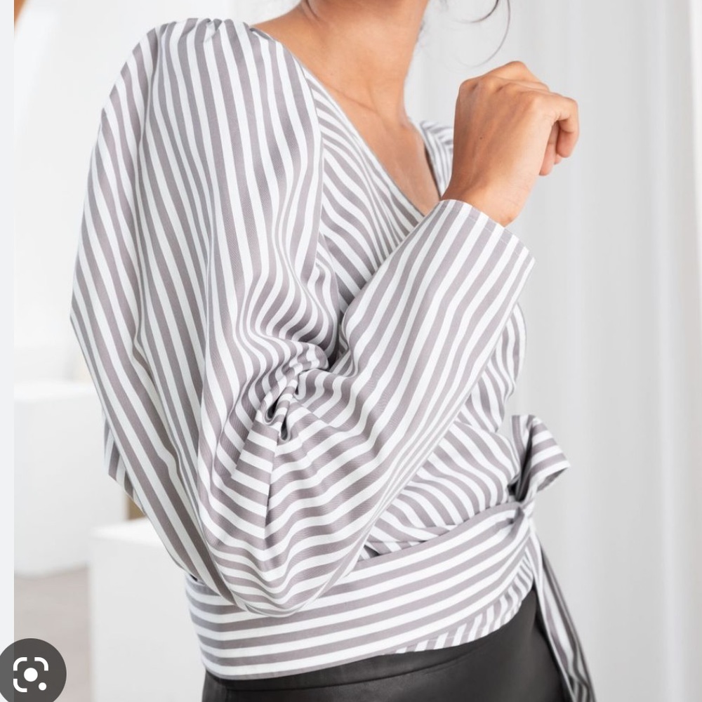 & Other Stories Stripe Puffed Sleeve Wrap Top Sz 2